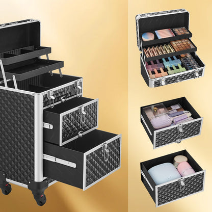 Makeup Trolley, Makeup Case on Wheels, Beauty Trolley with 2 Drawers - image 3