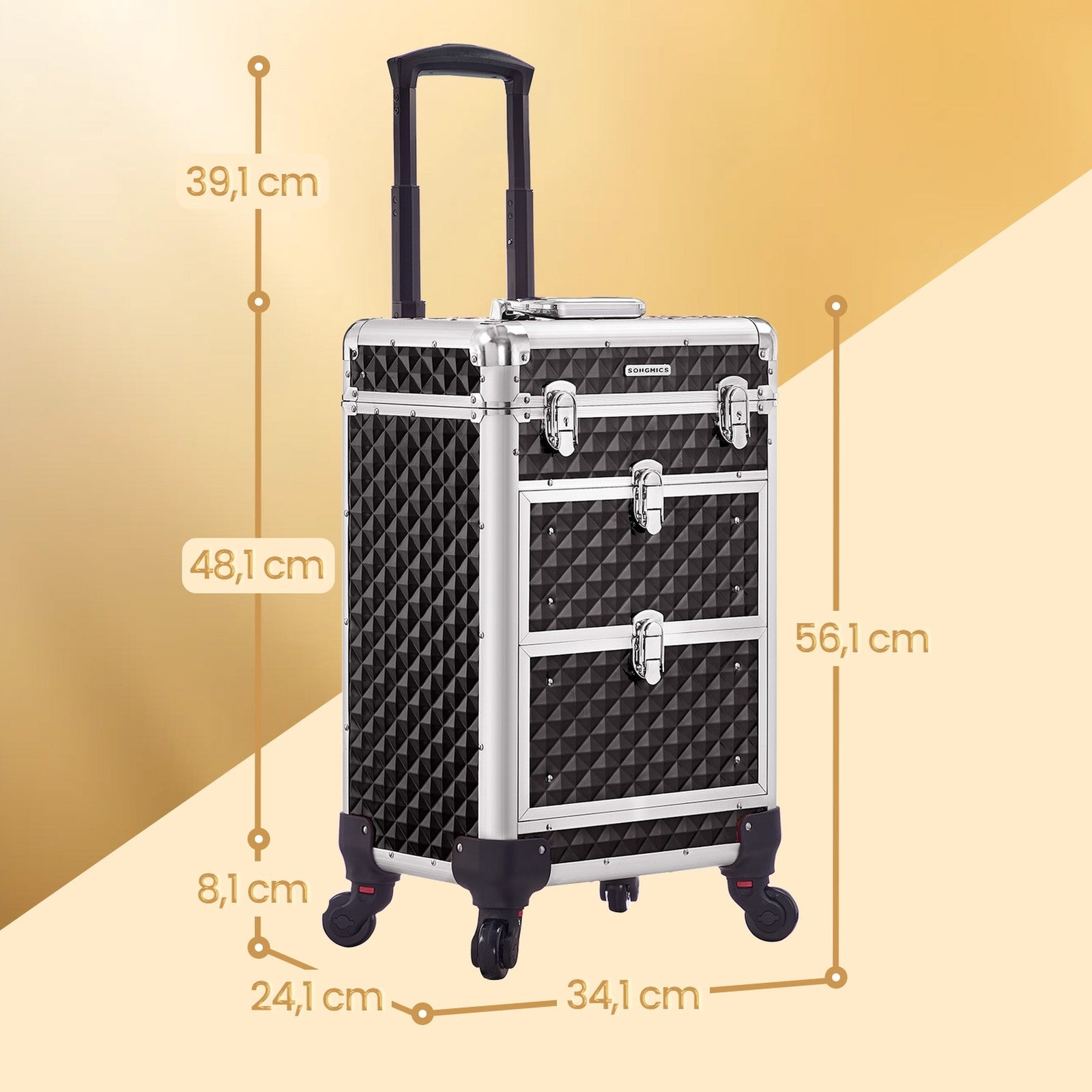 Makeup Trolley, Makeup Case on Wheels, Beauty Trolley with 2 Drawers - image 6