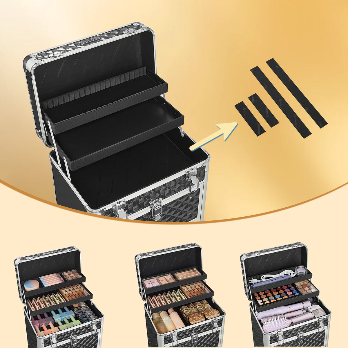 Makeup Trolley, Makeup Case on Wheels, Beauty Trolley with 2 Drawers - image 7