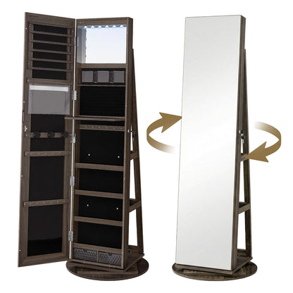360° Rotating Mirrored Jewellery Cabinet, Lockable Jewellery Organiser, with Full-Length Mirror - image 16