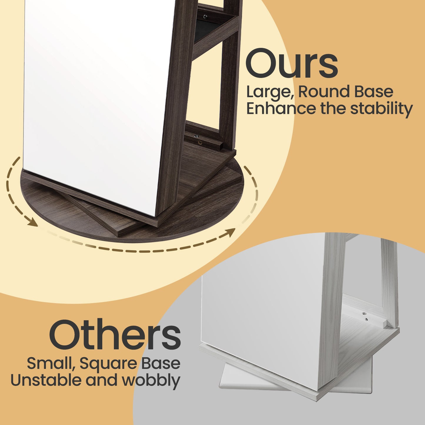 360° Rotating Mirrored Jewellery Cabinet, Lockable Jewellery Organiser, with Full-Length Mirror - image 20
