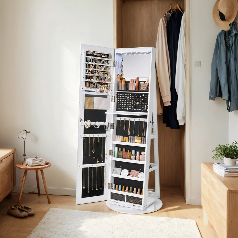 360° Rotating Mirrored Jewellery Cabinet, Lockable Jewellery Organiser, with Full-Length Mirror - image 2