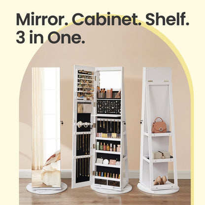 360° Rotating Mirrored Jewellery Cabinet, Lockable Jewellery Organiser, with Full-Length Mirror - image 3