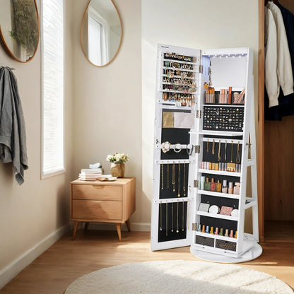 360° Rotating Mirrored Jewellery Cabinet, Lockable Jewellery Organiser, with Full-Length Mirror - image 24