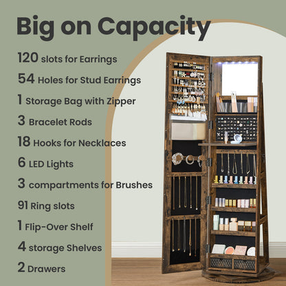 360° Rotating Mirrored Jewellery Cabinet, Lockable Jewellery Organiser, with Full-Length Mirror - image 26