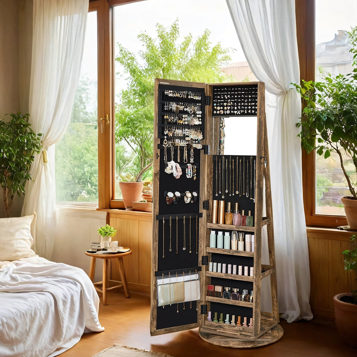 Freestanding Jewellery Organiser, Jewellery Cabinet with Full-Length Mirror, 360° Swivel - image 3