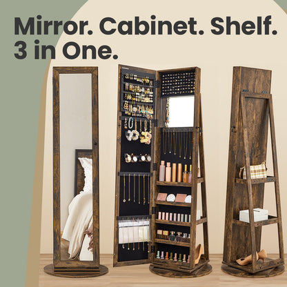 Freestanding Jewellery Organiser, Jewellery Cabinet with Full-Length Mirror, 360° Swivel - image 4