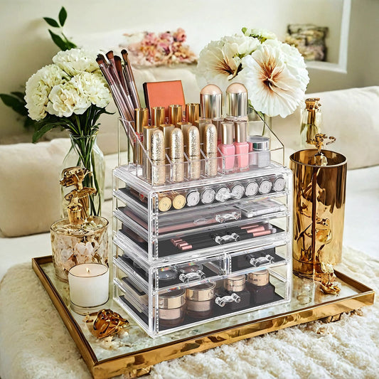 Large Acrylic Make up Organiser, Stackable Cosmetic Box with 6 Drawers, for Palette - image 1