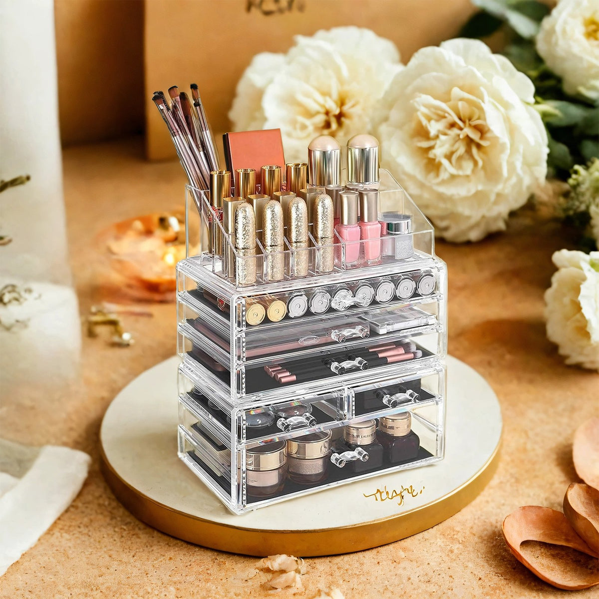 Large Acrylic Make up Organiser, Stackable Cosmetic Box with 6 Drawers, for Palette - image 2