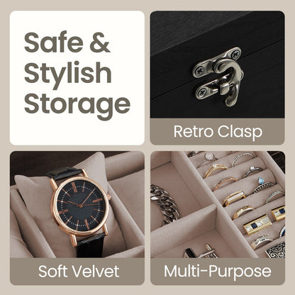 Watch Box with 8 Slots, 2-Tier Wood Watch Case with Large Glass Lid, Watch Pillows - image 1