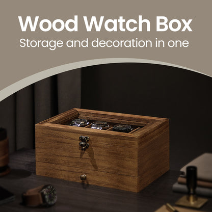 Watch Box with 8 Slots, 2-Tier Wood Watch Case with Large Glass Lid, Watch Pillows - image 9