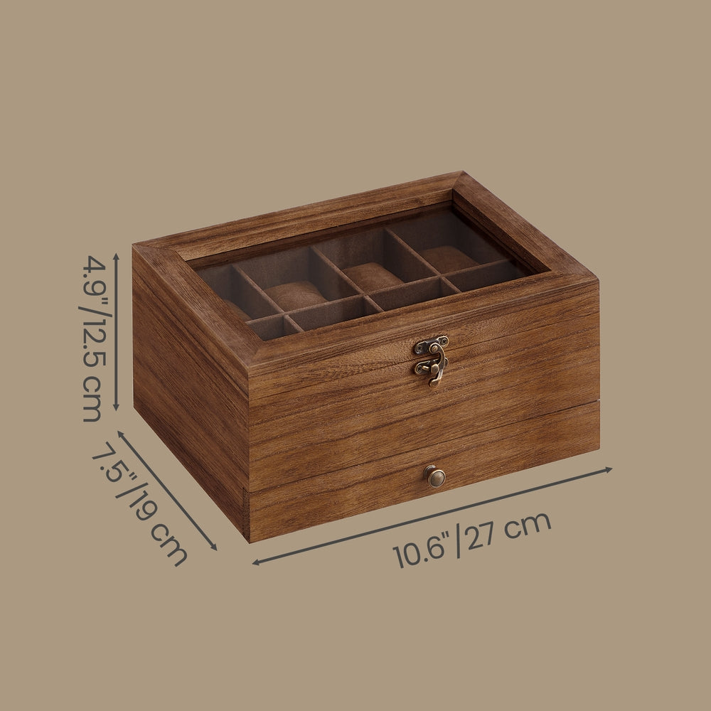 Watch Box with 8 Slots, 2-Tier Wood Watch Case with Large Glass Lid, Watch Pillows - image 13