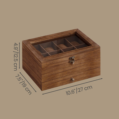 Watch Box with 8 Slots, 2-Tier Wood Watch Case with Large Glass Lid, Watch Pillows - image 13