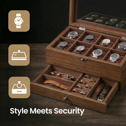 Watch Box with 8 Slots, 2-Tier Wood Watch Case with Large Glass Lid, Watch Pillows - image 17