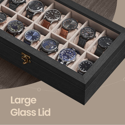 Solid Wood Watch Box Case with 12 Slots, Glass Lid, Gift Idea - image 5