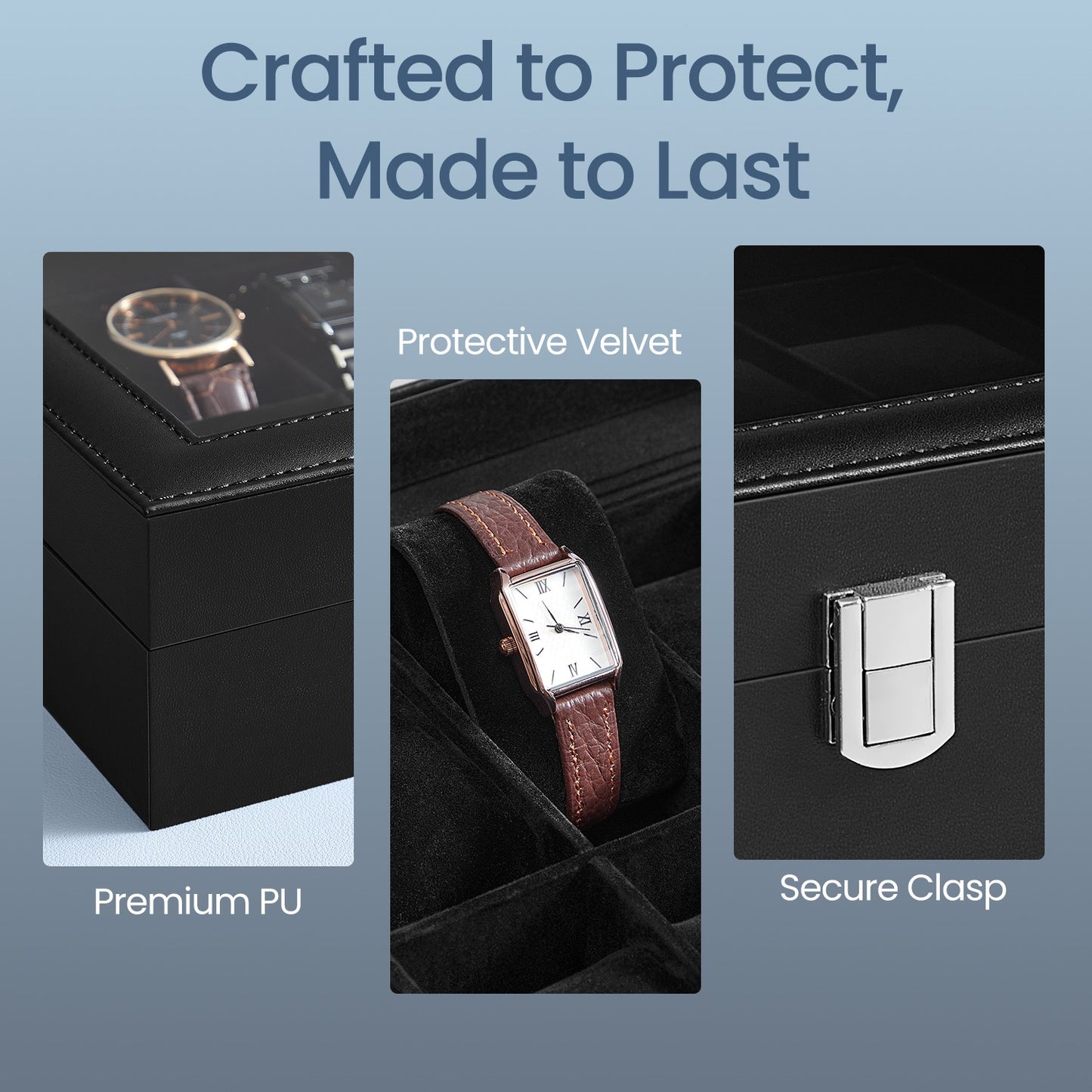 10-Slot Watch Box Organizer, Watch Case with Large Glass Lid, Removable Watch Pillows - image 4