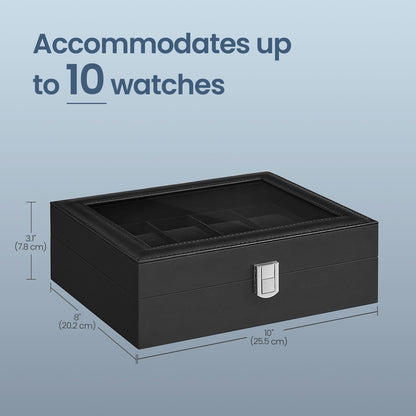 10-Slot Watch Box Organizer, Watch Case with Large Glass Lid, Removable Watch Pillows - image 5