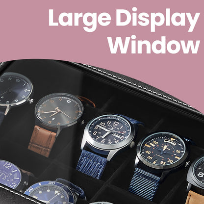 12-Slot Watch Box, Lockable Watch Case with Glass Lid, Drawer - image 5