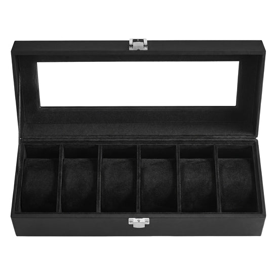 6-Slot Watch Box Organizer, Watch Case with Large Glass Lid, Removable Watch Pillows - image 1