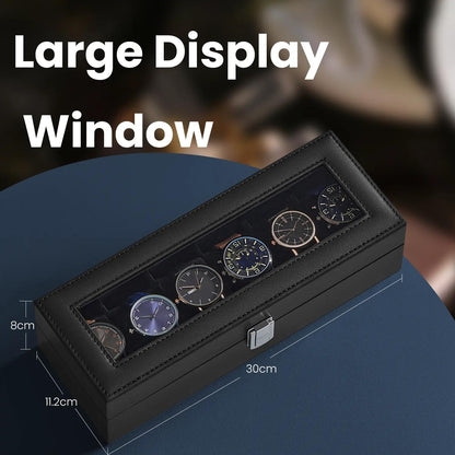 6-Slot Watch Box Organizer, Watch Case with Large Glass Lid, Removable Watch Pillows - image 2