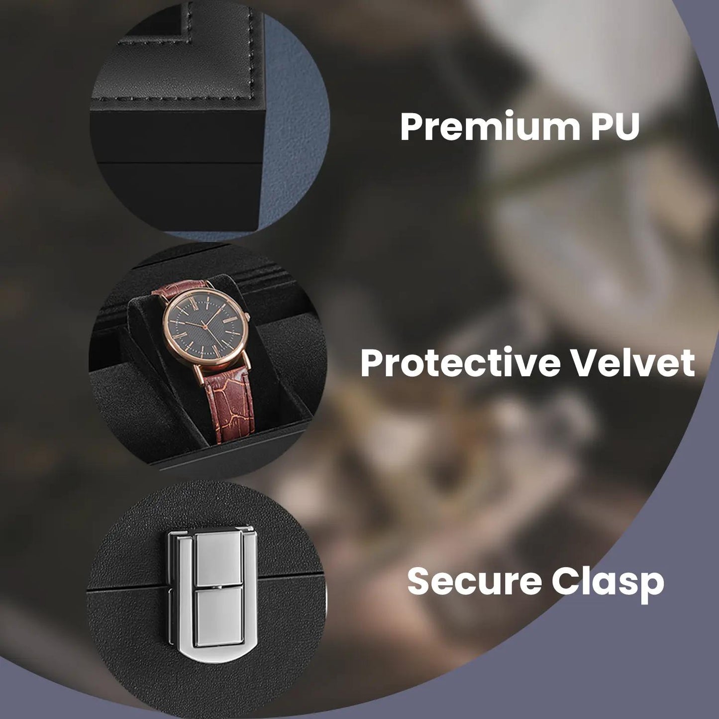 6-Slot Watch Box Organizer, Watch Case with Large Glass Lid, Removable Watch Pillows - image 3