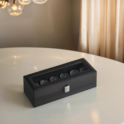 6-Slot Watch Box Organizer, Watch Case with Large Glass Lid, Removable Watch Pillows - image 5