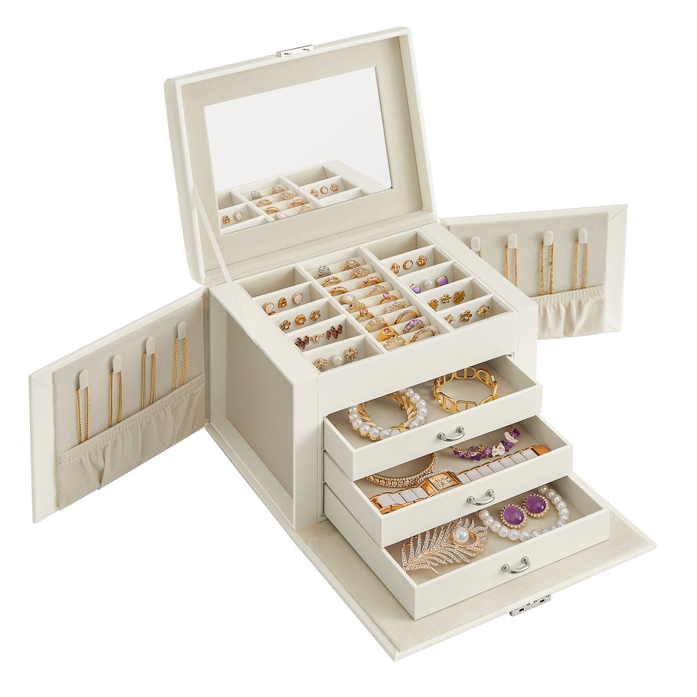 4-Tier Jewellery Box with Handle and Drawers Cream White - image 1