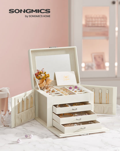 4-Tier Jewellery Box with Handle and Drawers Cream White - image 2