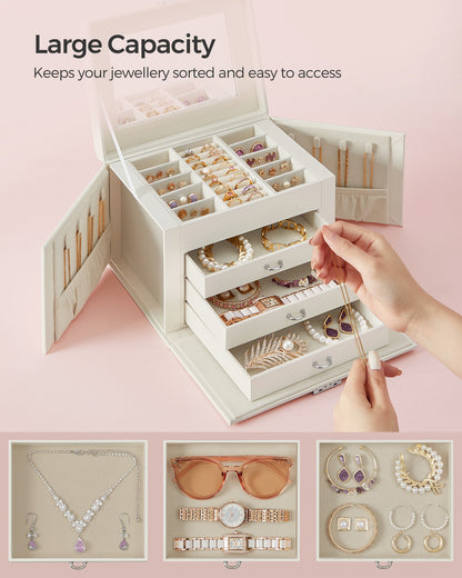 4-Tier Jewellery Box with Handle and Drawers Cream White - image 3