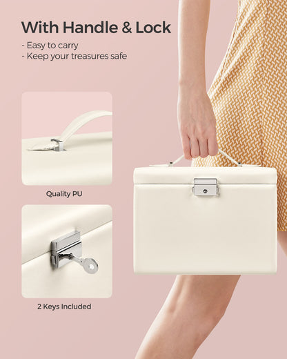 4-Tier Jewellery Box with Handle and Drawers Cream White - image 4