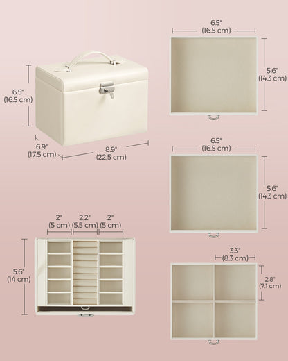4-Tier Jewellery Box with Handle and Drawers Cream White - image 5