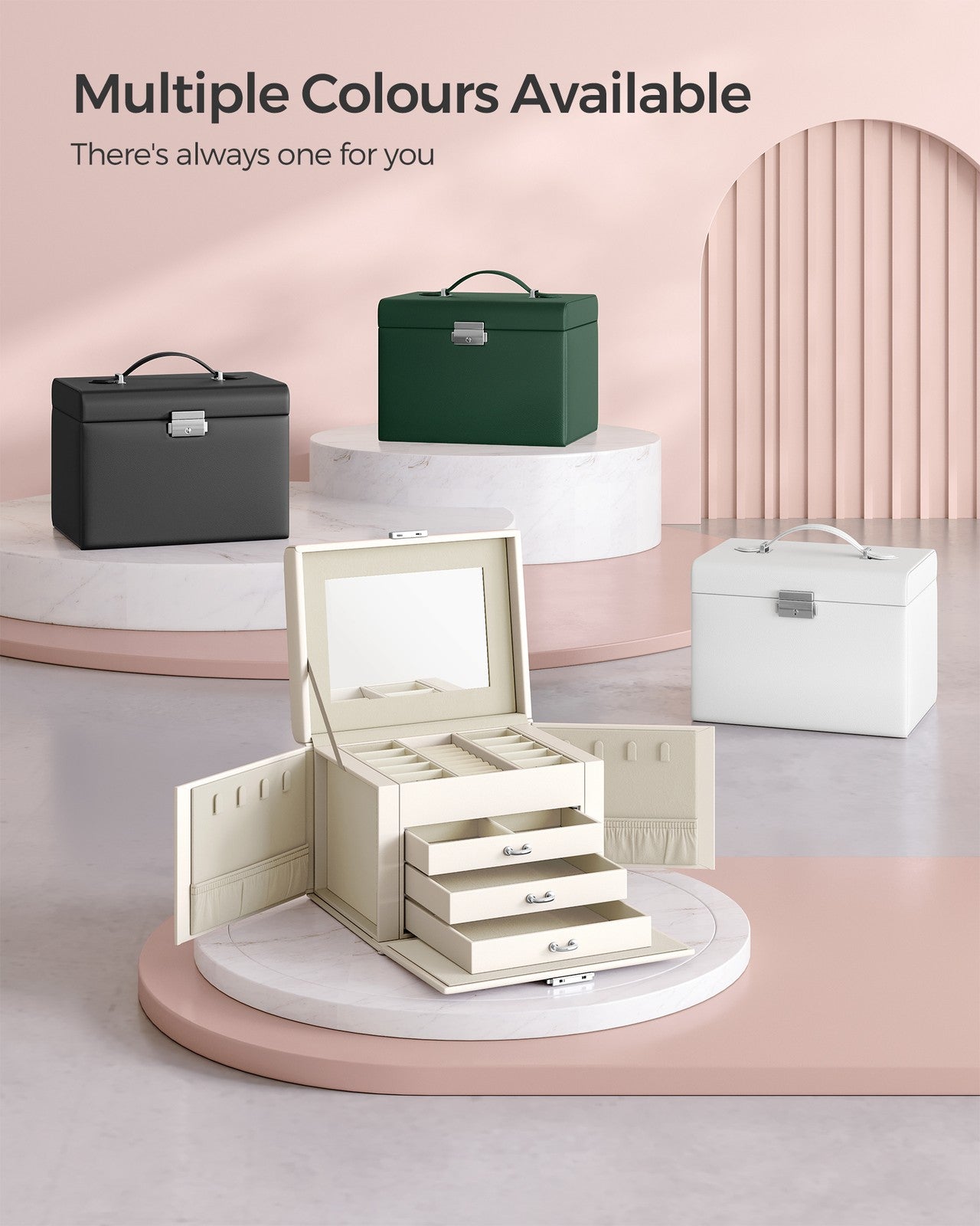 4-Tier Jewellery Box with Handle and Drawers Cream White - image 6