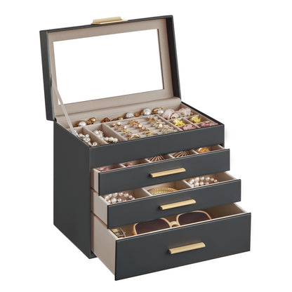 Jewellery Box with Glass Lid Grey and Gold Colour - image 1