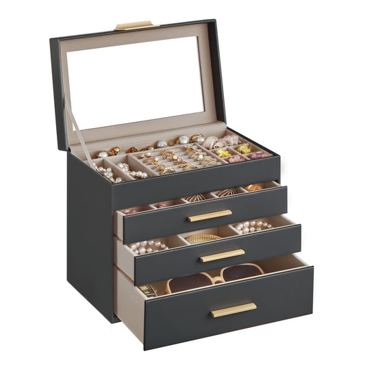 Jewellery Box with Glass Lid Grey and Gold Colour - image 1