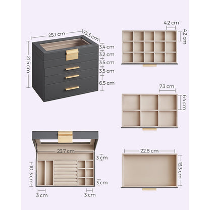 Jewellery Box with Glass Lid Grey and Gold Colour - image 6