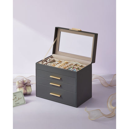 Jewellery Box with Glass Lid Grey and Gold Colour - image 8
