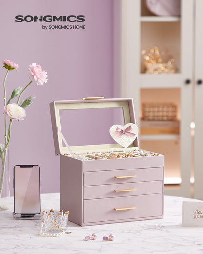 Jewellery Box with Glass Lid, 4-Tier Jewellery Organiser - image 12