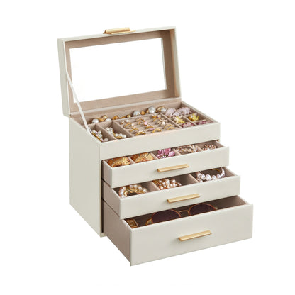Jewellery Box with Glass Lid, 4-Tier Jewellery Organiser - image 1