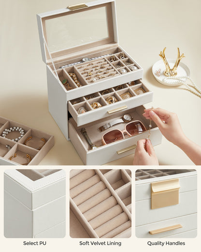 Jewellery Box with Glass Lid, 4-Tier Jewellery Organiser - image 7