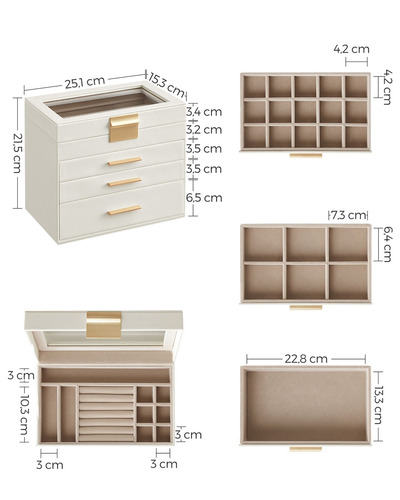 Jewellery Box with Glass Lid, 4-Tier Jewellery Organiser - image 8