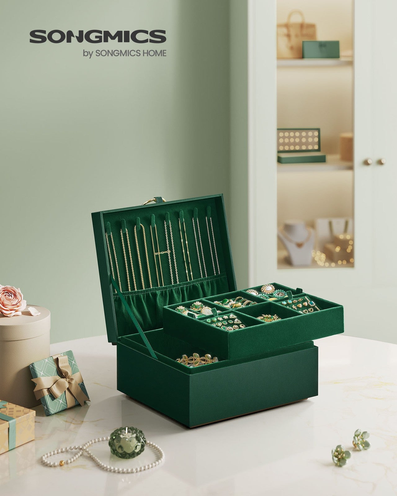 2-Layer Jewellery Box with Handle White - image 12