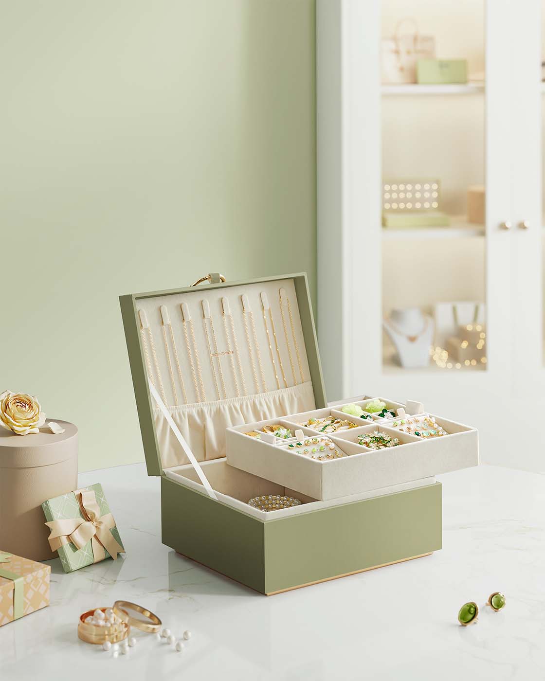 2-Layer Jewellery Box with Handle White - image 20