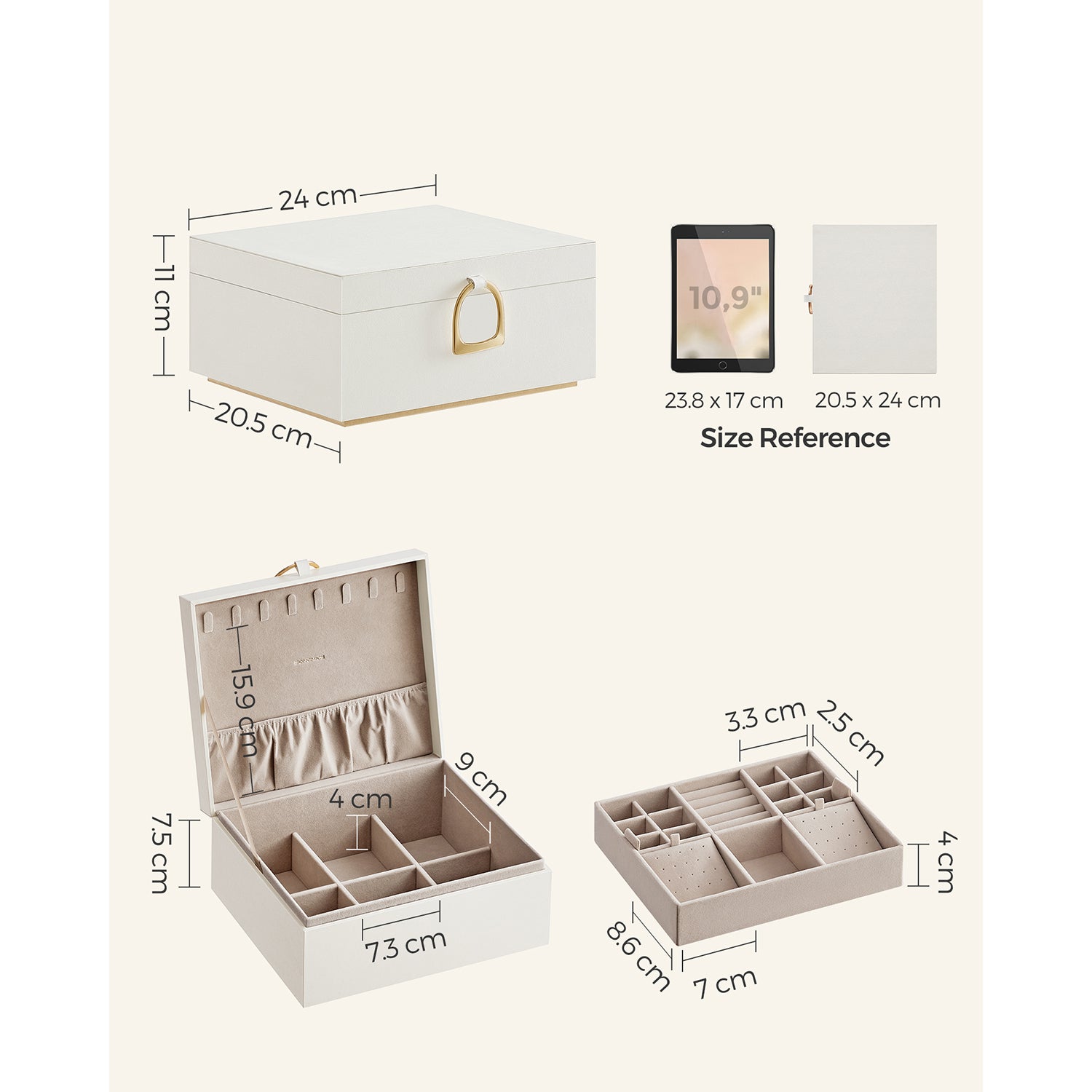 2-Layer Jewellery Box with Handle White - image 8