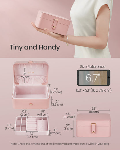 11 x 16 x 8 cm Portable Jewellery Storage Box 2-Layer Jelly Pink - image 3