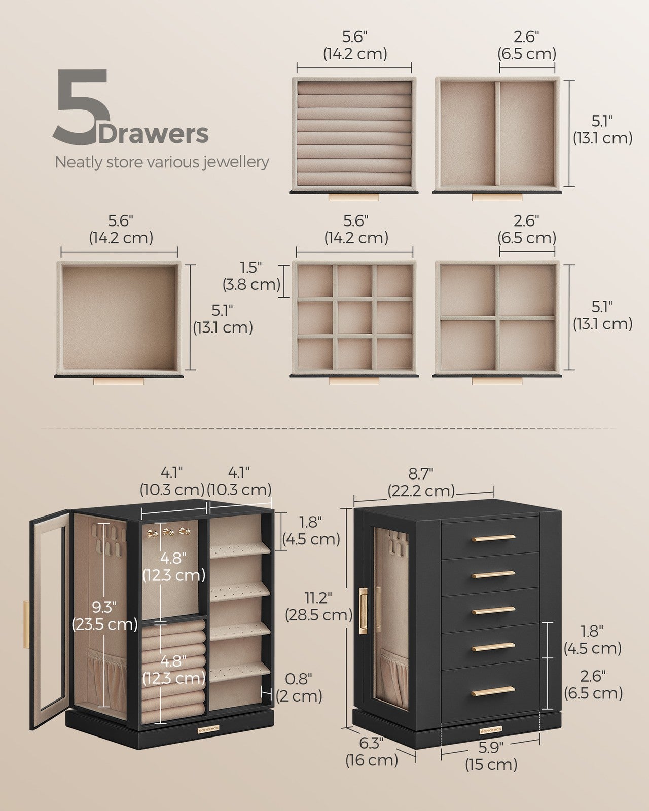 Jewellery Organiser with 5 Drawers - image 19