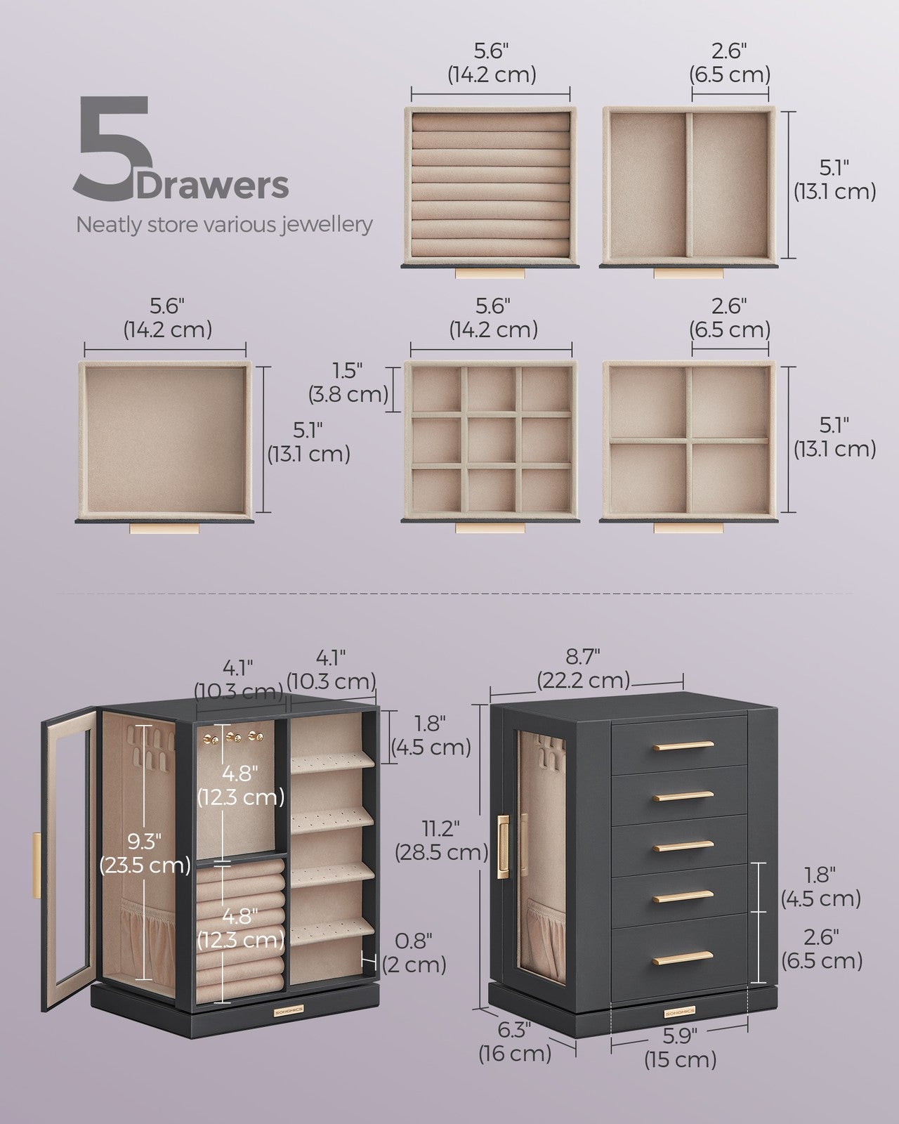 Jewellery Organiser with 5 Drawers - image 13