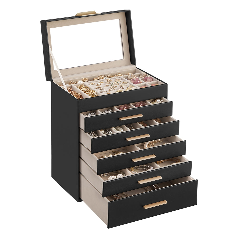 6-Tier Jewellery Box with Glass Lid Cloud White and Gold Colour - image 10