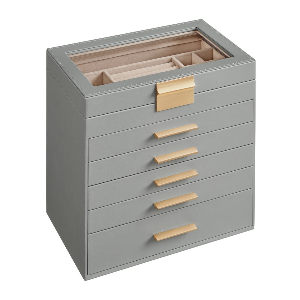 6-Tier Jewellery Box with Glass Lid Cloud White and Gold Colour - image 18