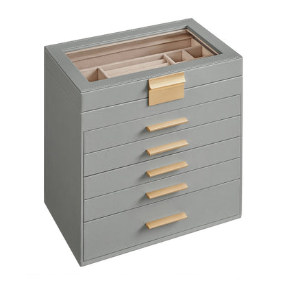 6-Tier Jewellery Box with Glass Lid Cloud White and Gold Colour - image 17