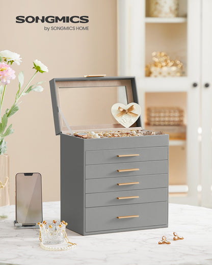 6-Tier Jewellery Box with Glass Lid Cloud White and Gold Colour - image 19